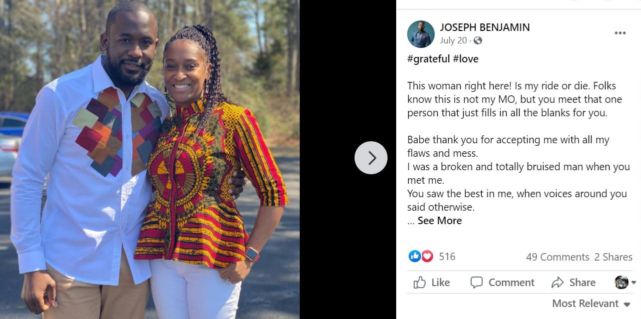 Full details of actor Joseph Benjamin's marriage, wife and children