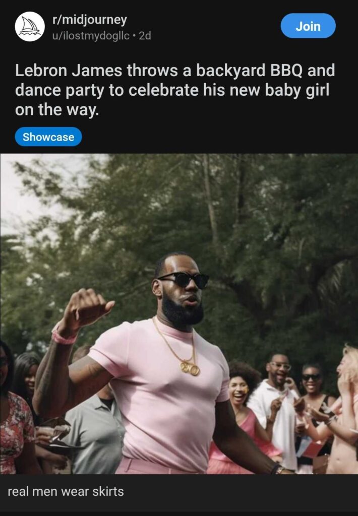 Lebron James throws a backyard BBQ and dance party to celebrate his new  baby girl on the way. : r/midjourney